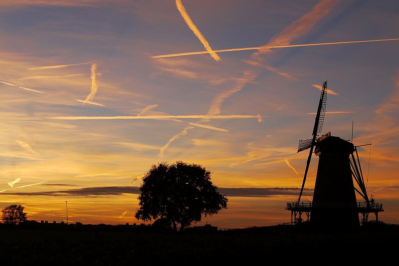 AM03.jpg - Een prachtige lucht met een heel mooi strepen patroon veroorzaakt door flink wat vliegverkeer. Mooie belichting en scherpte.