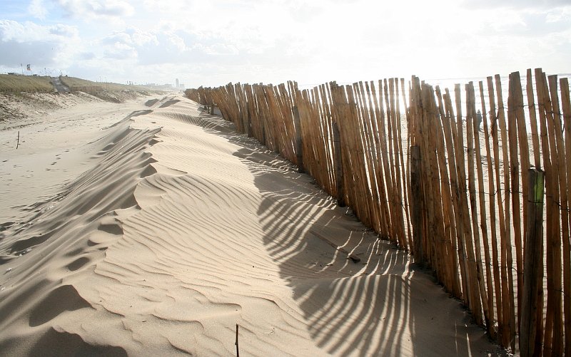 AR03.jpg - Strepen in het zand, strepen in de schaduwen en strepen door de paaltjes zelf hoeveel strepen wil je? Hij is heel mooi van belichting er is net voldoende doortekening in de schaduw bij de paaltjes. Ik vraag me alleen af waarom je hier 400 ISO hebt gebruikt, bij 200 ISO zou je sluitertijd 1/200ste seconde zijn geworden met de zelfde diafragma opening en dat is voor zo'n foto prima.