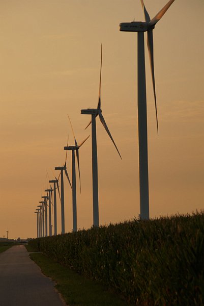 AA02.jpg - Windmolens bij avondlicht. Goede belichting. Ik vind het hier alleen jammer dat de voorste molen er niet helemaal op staat.